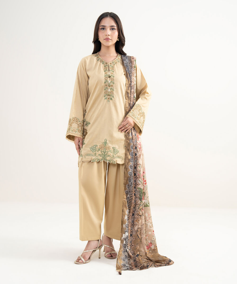 Brochea Jacquard Printed Beige Dupatta