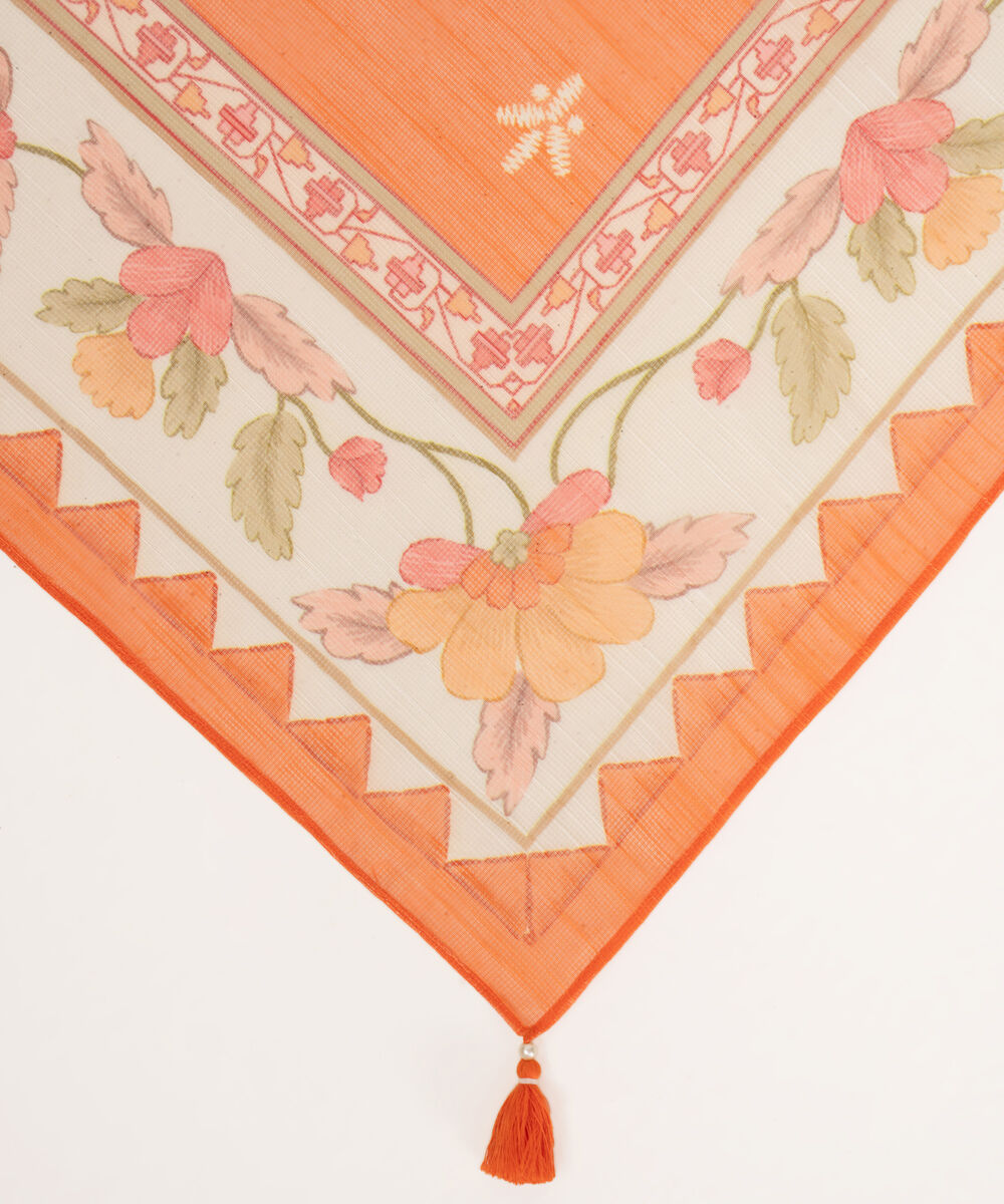 Blended Raw Net Orange Printed Dupatta