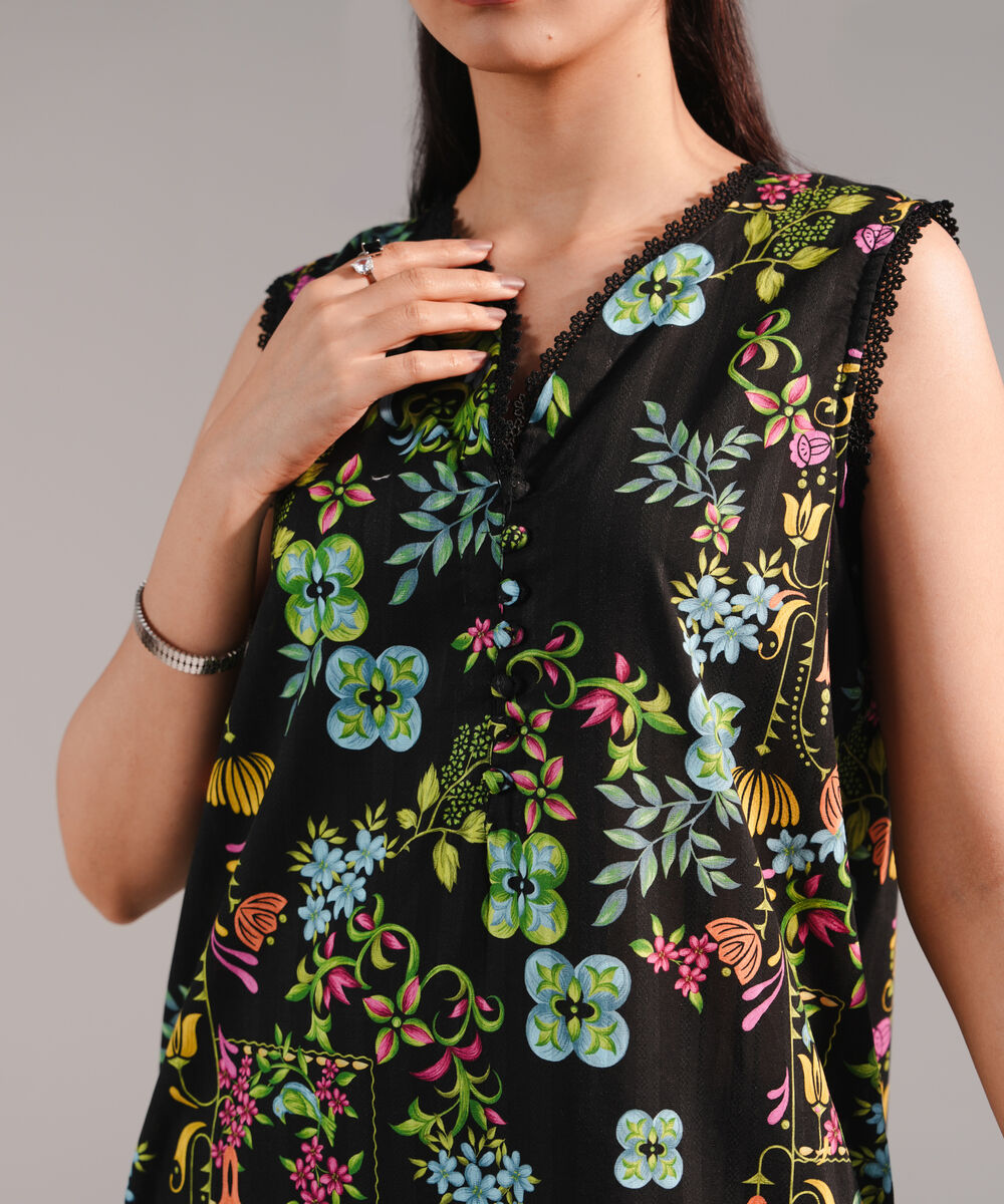 Women's RTW Leno Kara Printed Black Straight Shirt