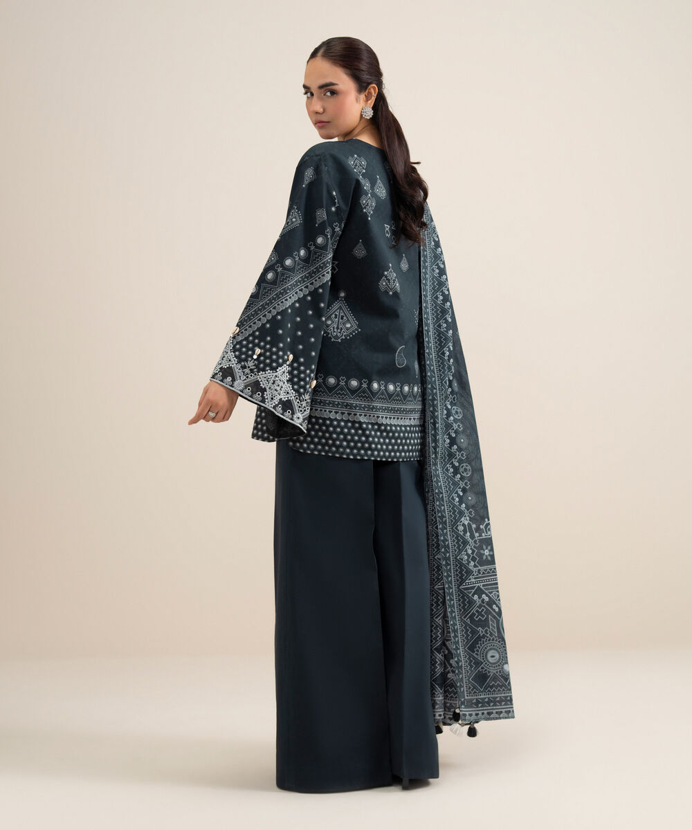 Women's Unstitched Lawn Embroidered Black 3 Piece Suit