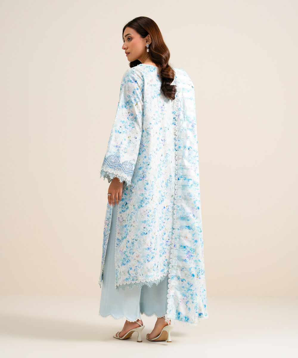Women's Unstitched Embroidered Lawn White 3 Piece Suit