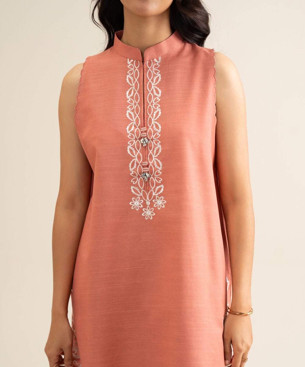 Women's Unstitched Light Khaddar Embroidered Peach 2 Piece Suit