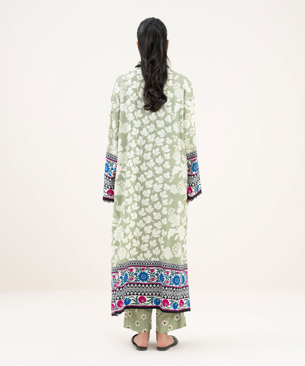 Women's RTW Viscose Linen Printed Straight Olive Green Shirt