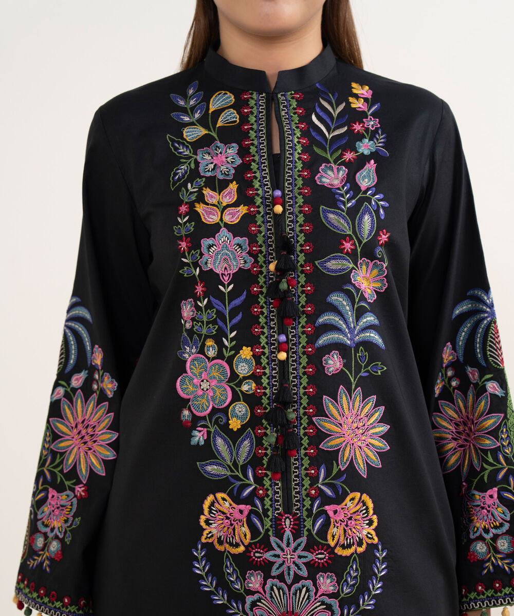 Women's Unstitched Textured Lawn Embroidered Black 3 Piece Suit