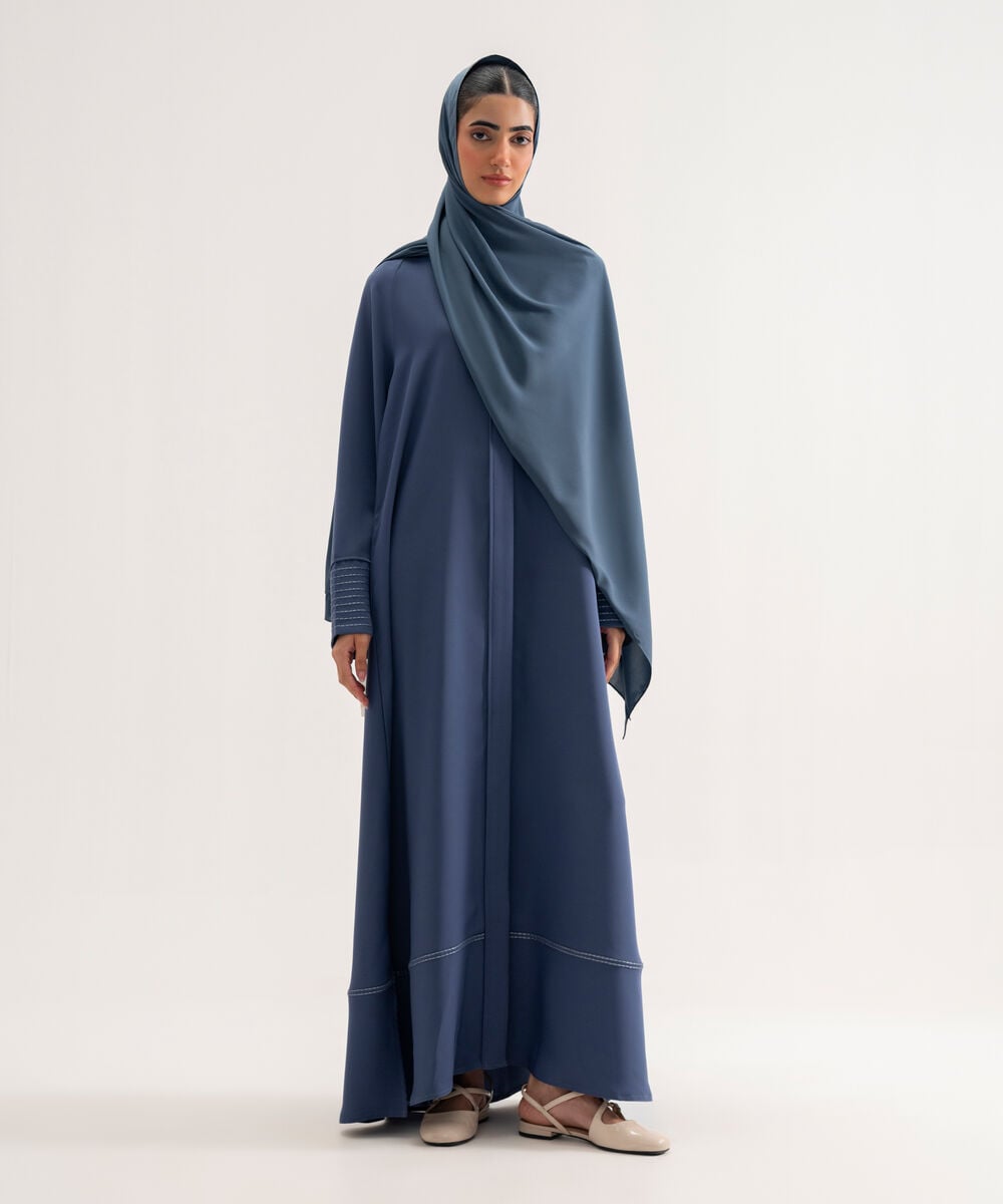 Women's Polyester Bluish Grey Raglan Abaya Set