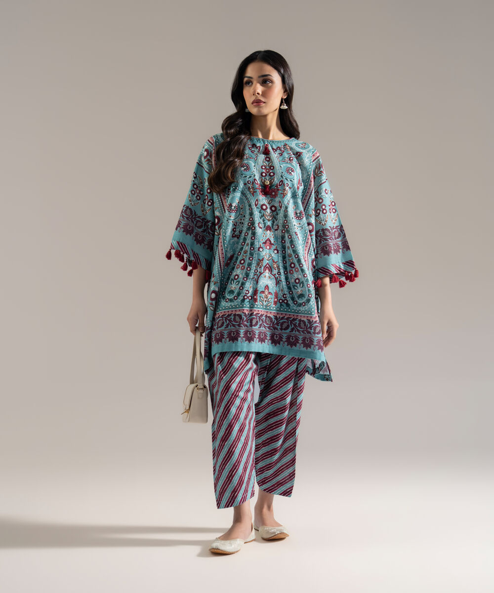 Women's RTW Khaddar Printed Blue 2 Piece Suit
