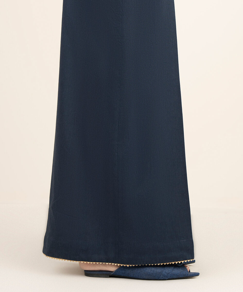 Women's RTW Cotton Viscose Solid Blue Flared Pants