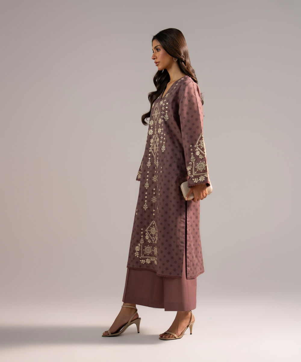 Women's RTW Lawn Embroidered Muted Purple  2 Piece Suit