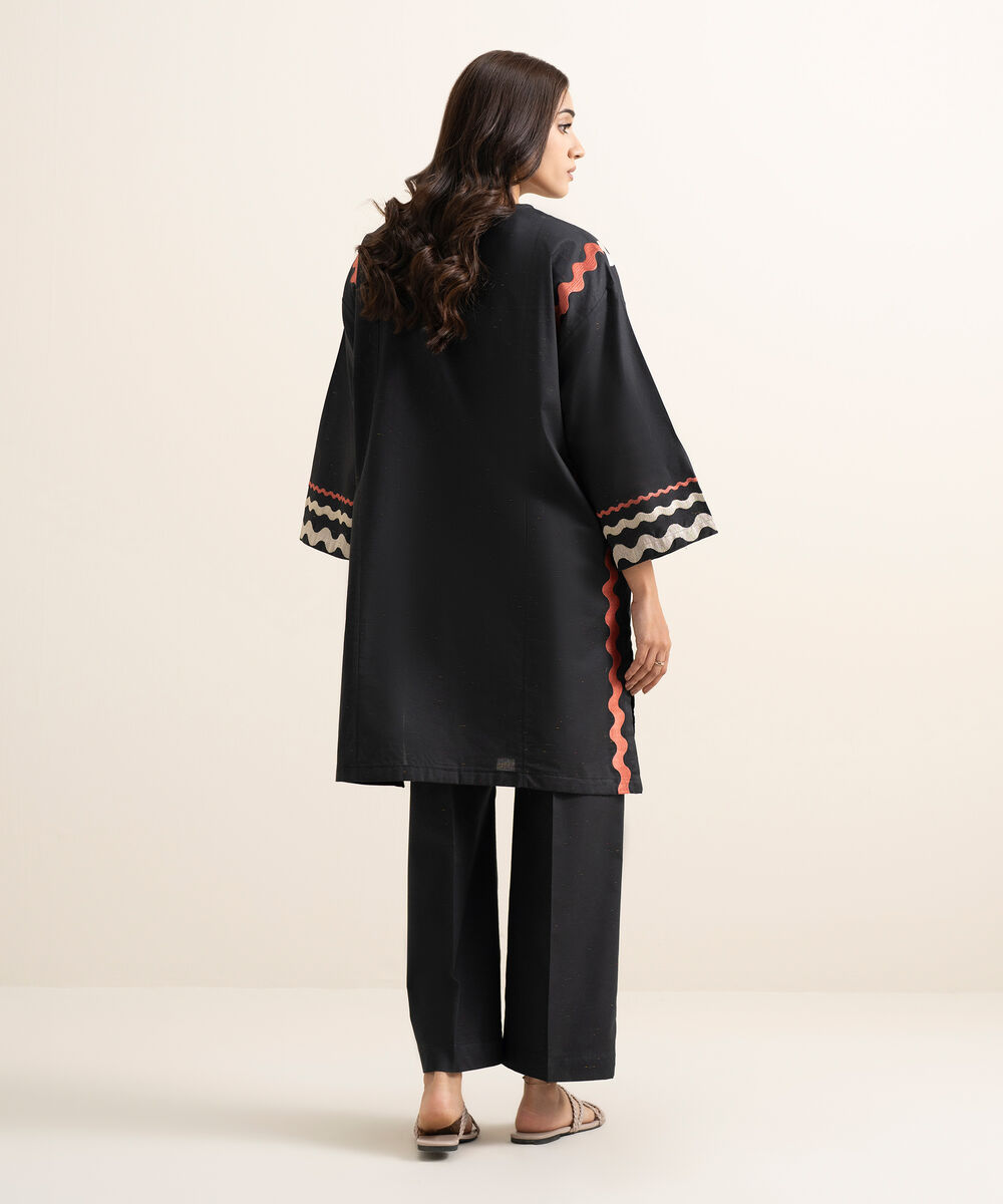 Women's RTW Multi Neps Embroidered Black Drop Shoulder Shirt