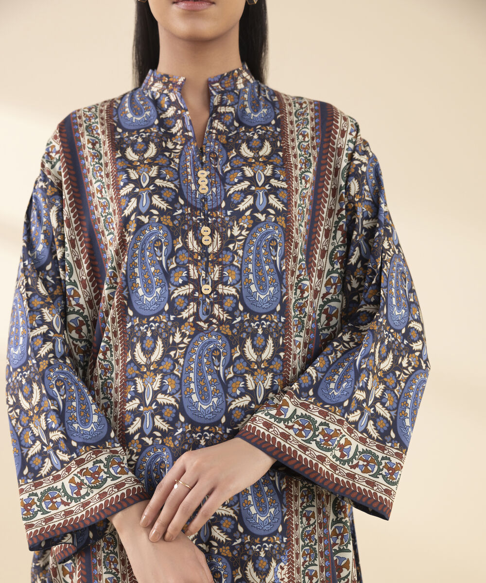 Unstitched Women's Blue Lawn 3 Piece Suit