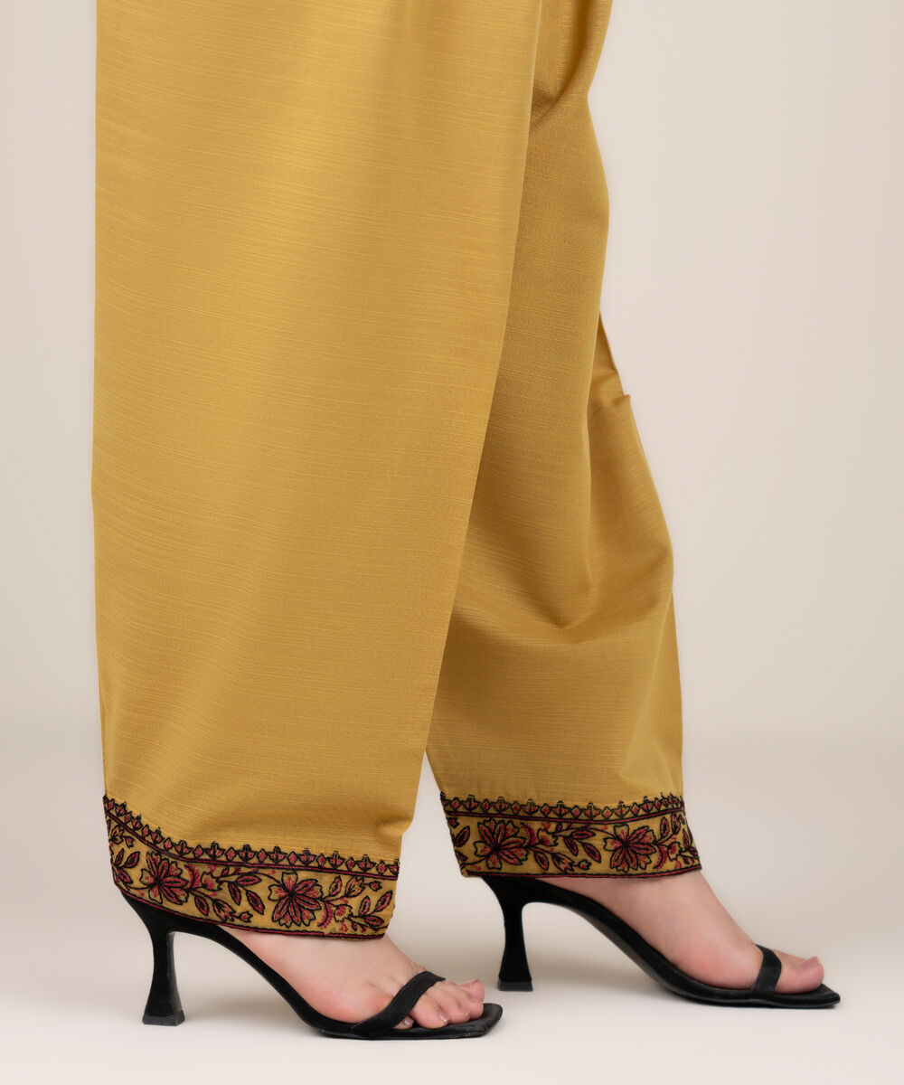 Women's RTW Cotton Embroidered Mustard Shalwar