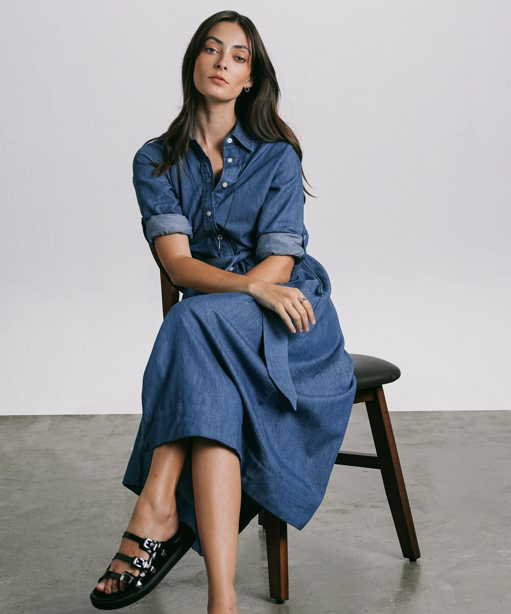 Women's Western Wear Blue Button Through Denim Dress