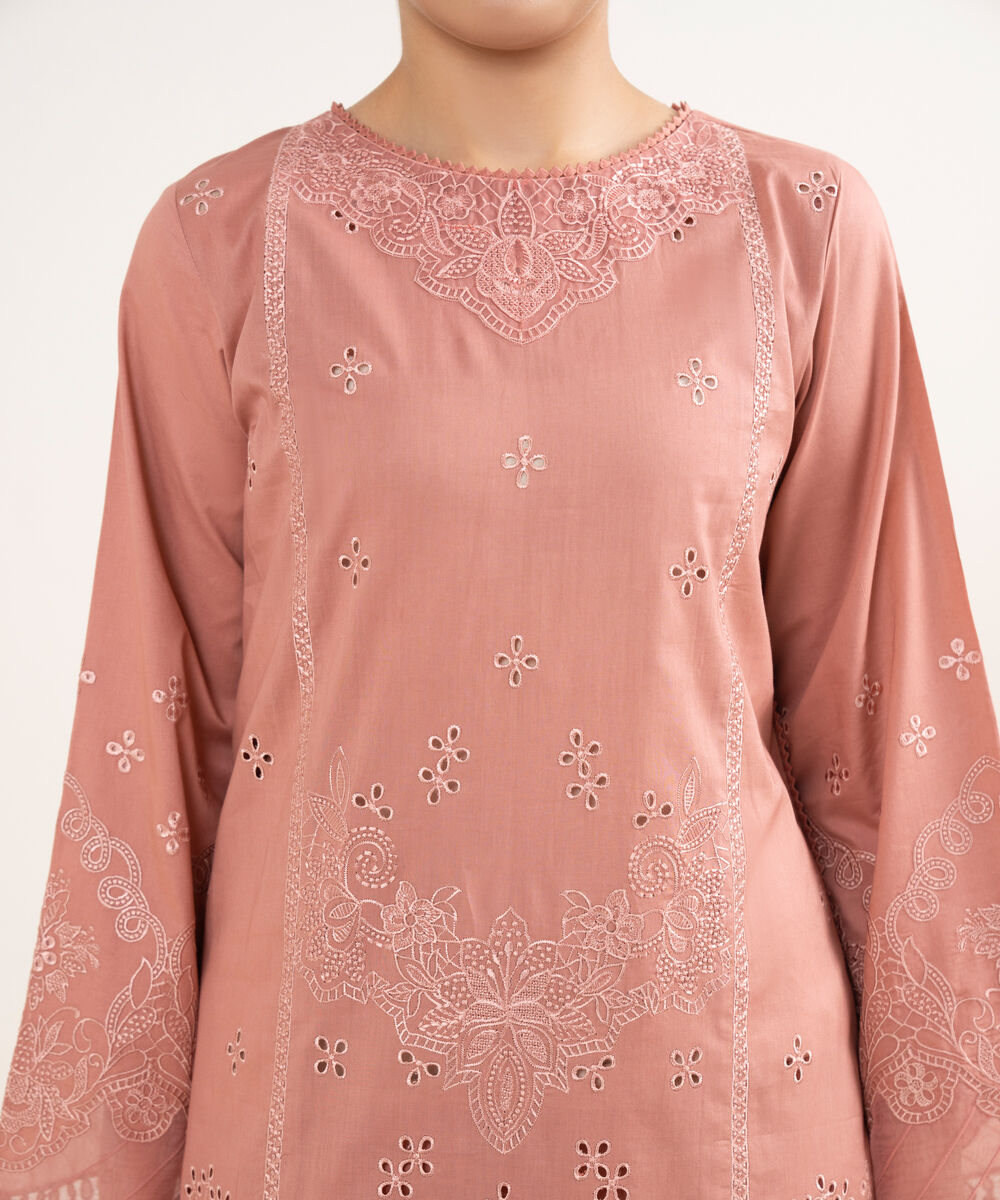 Women's Unstitched Lawn Embroidered Pink 3 Piece Suit
