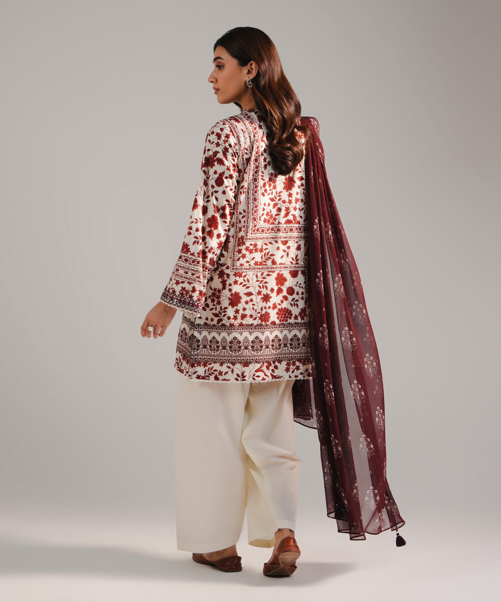 Women's RTW Cambric Embroidered Off White 3 Piece Suit