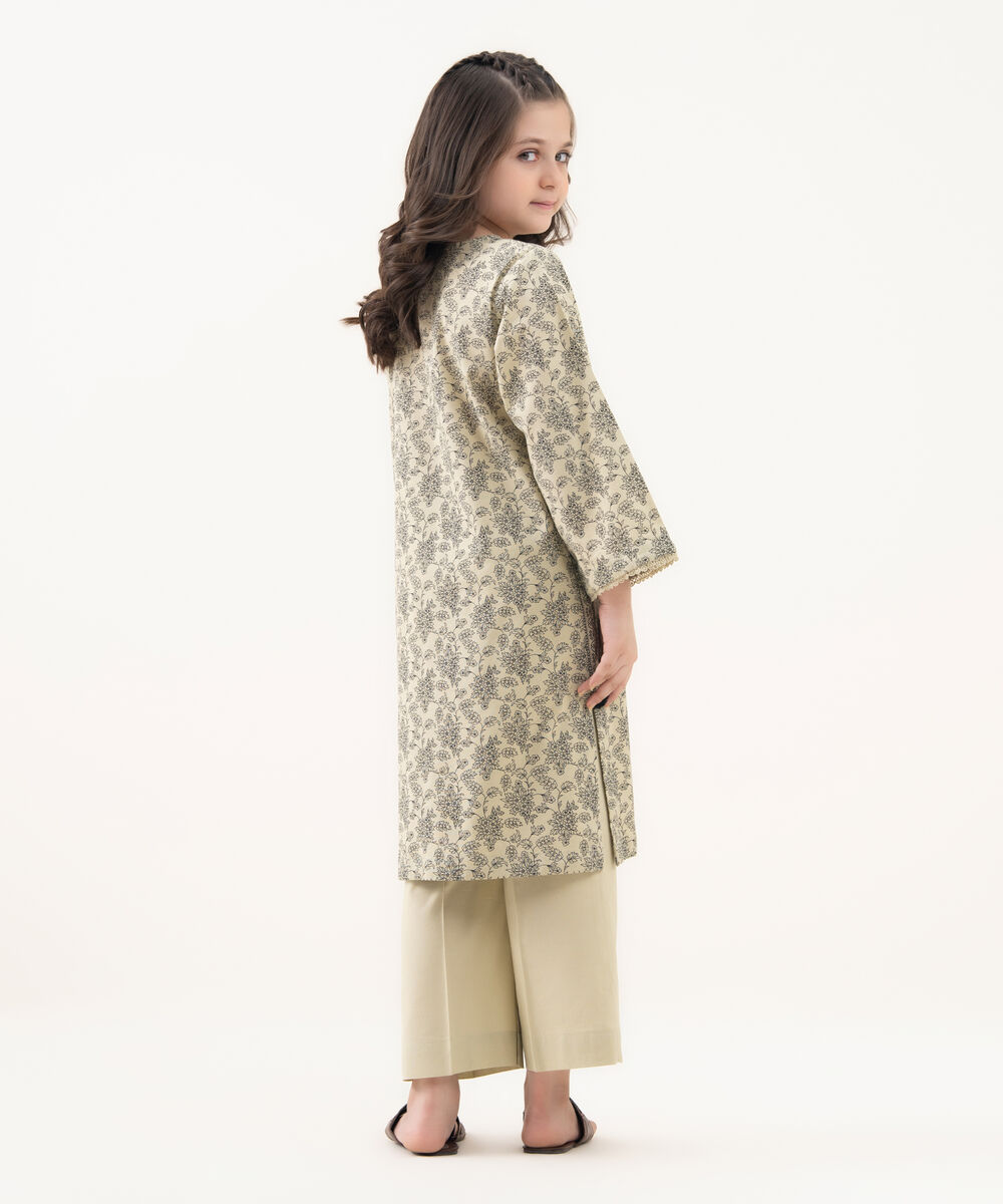 Girl's Cotton Viscose Printed Beige 2 Piece Suit