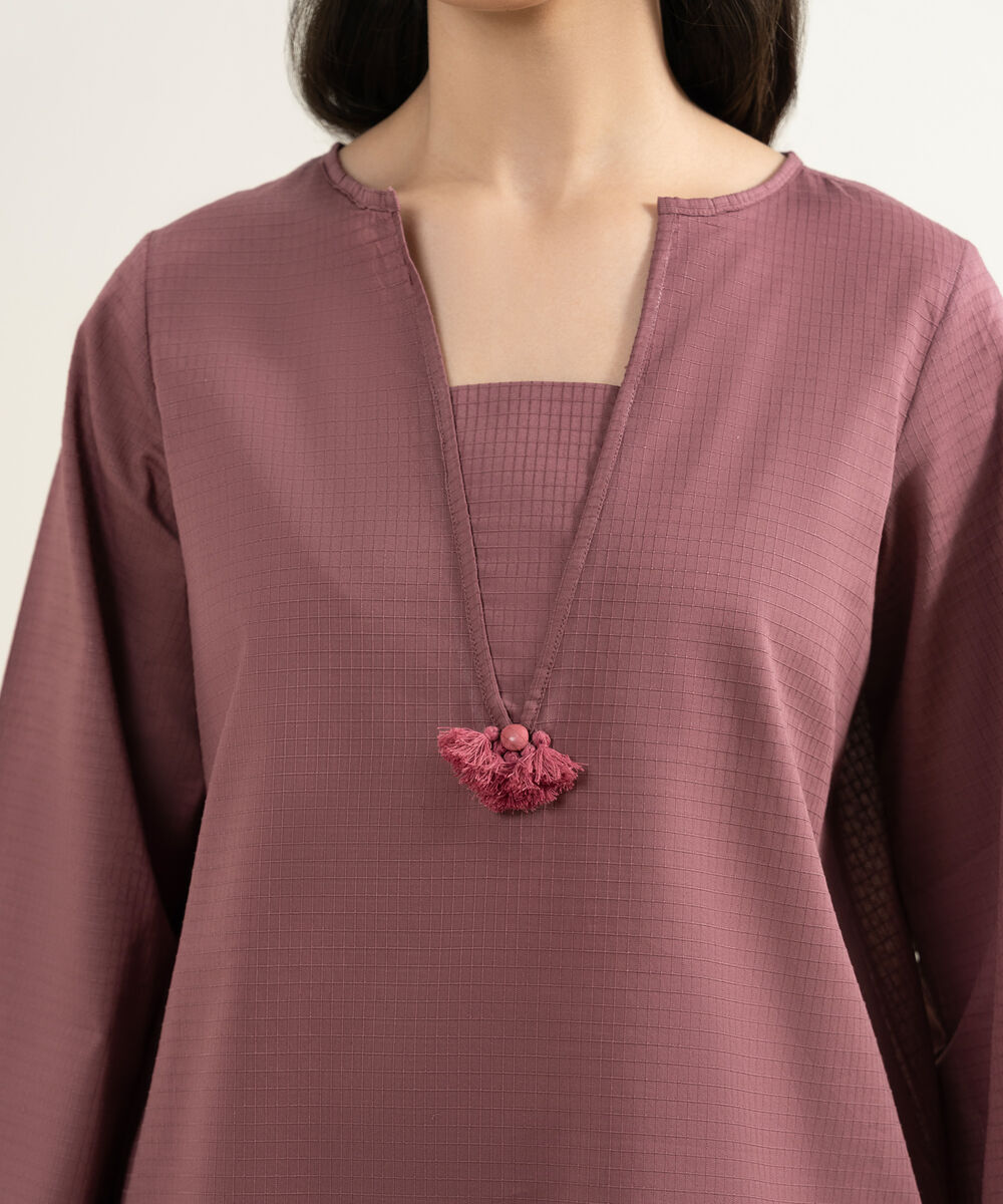 Women's RTW Dobby Solid Mauve Straight Shirt