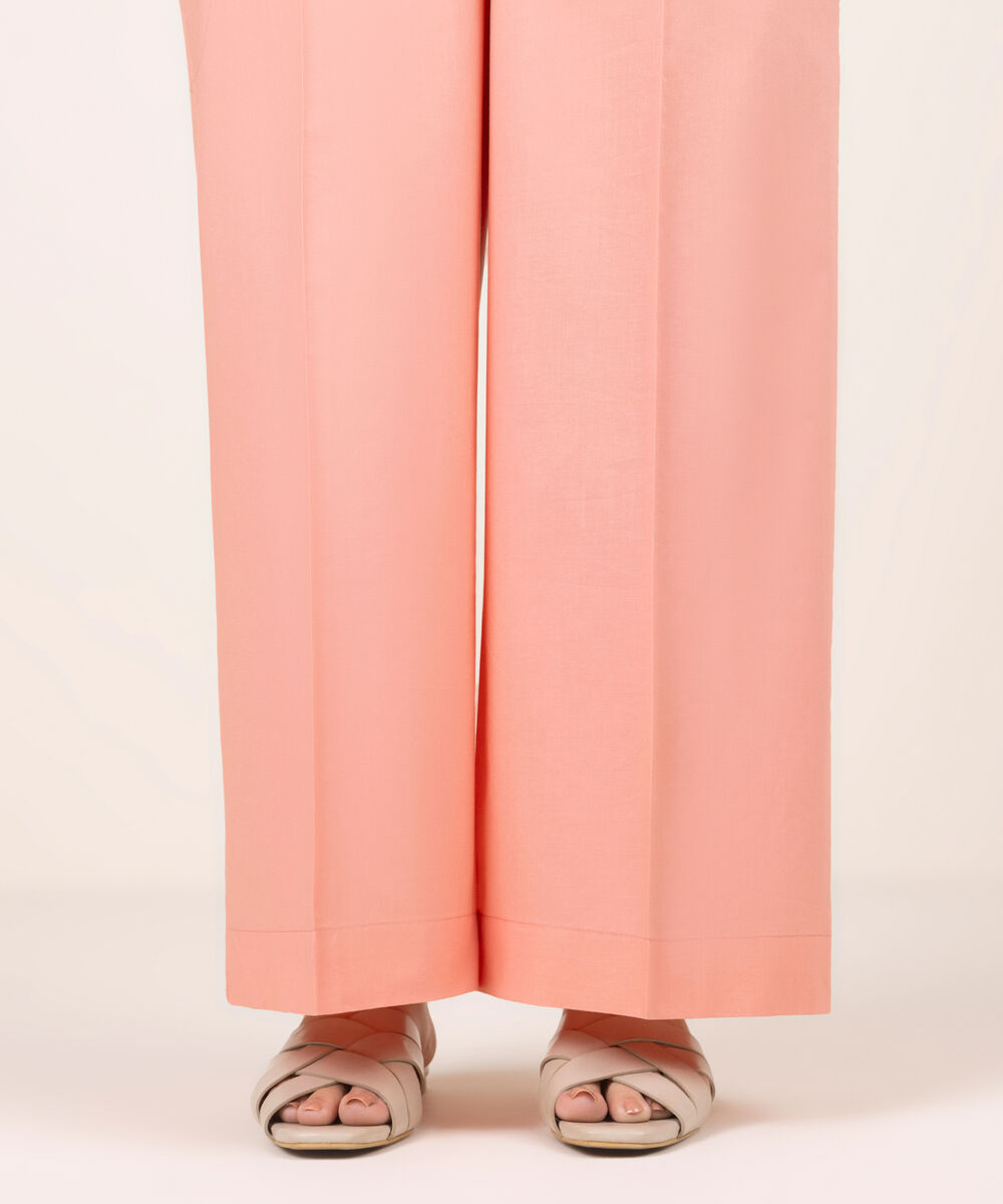 Women's RTW Cambric Solid Pink Flared Pants