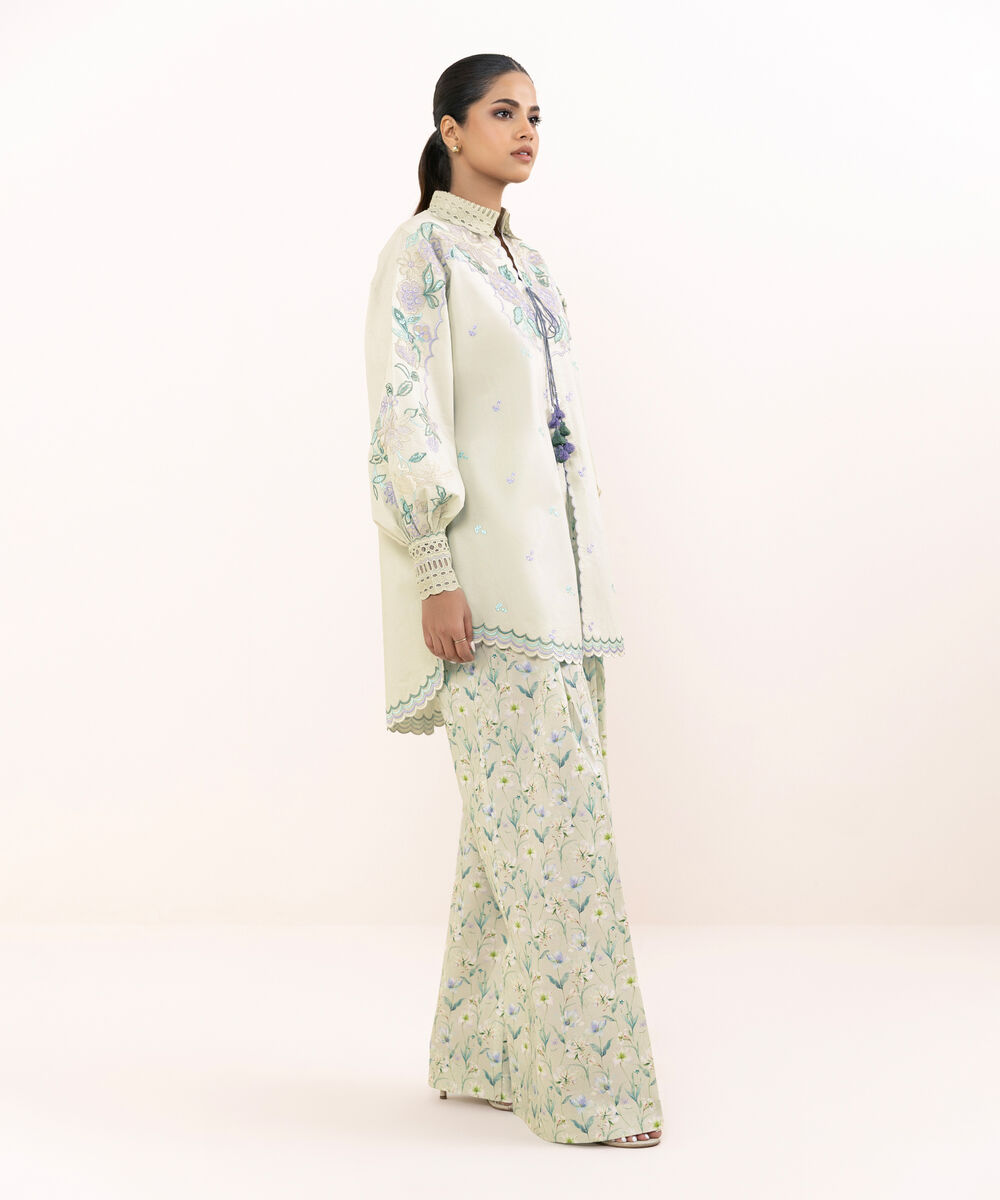 Women's Unstitched Lawn Embroidered Green Two Piece Suit