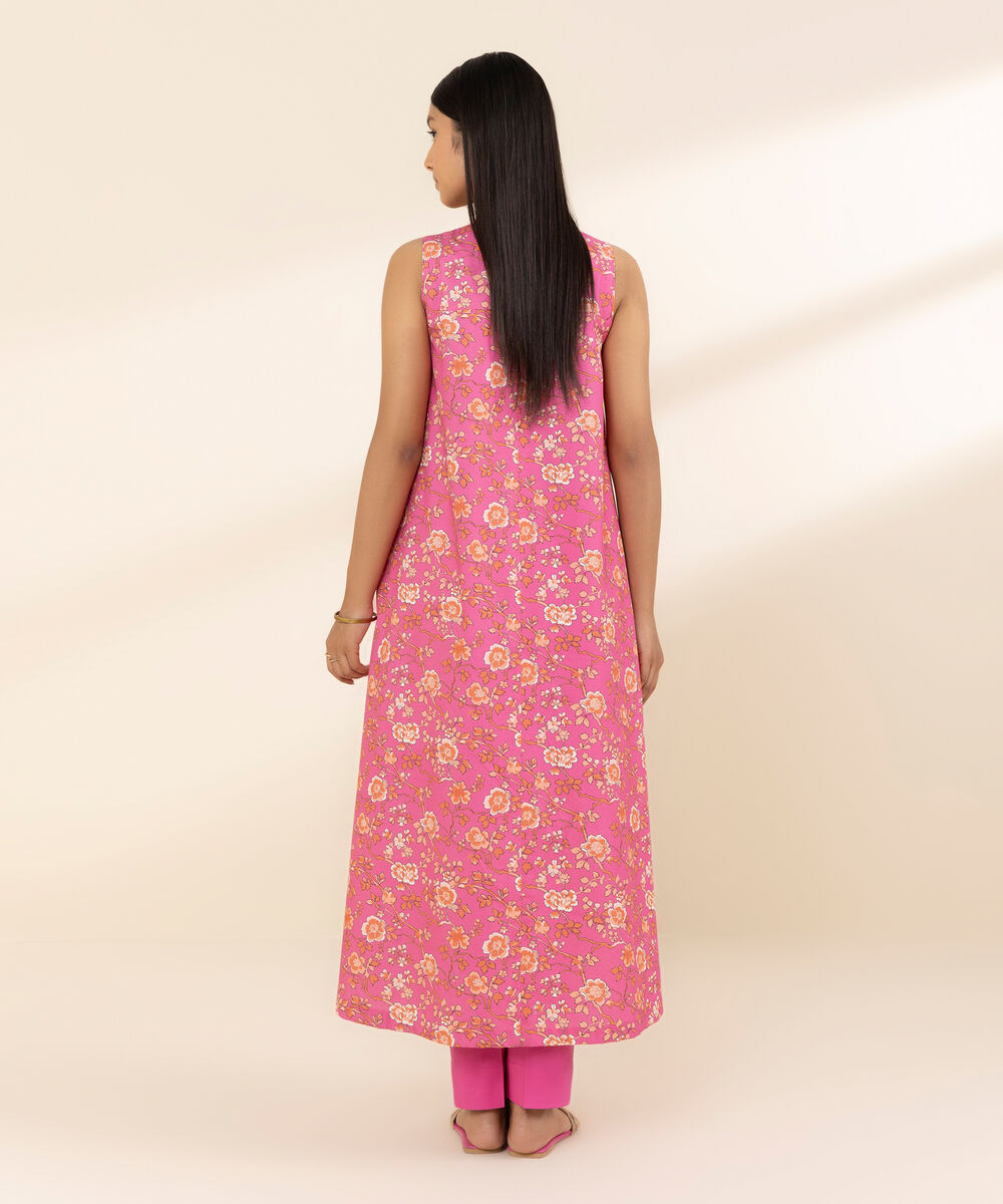 Women's Unstitched Lawn Printed Pink 2 Piece Suit