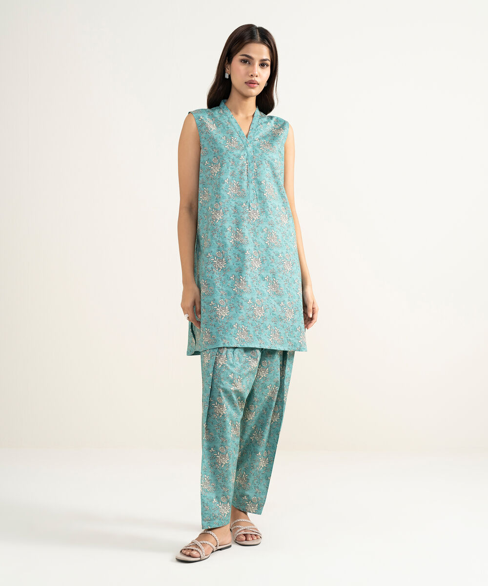 Women's RTW Cambric Printed Blue Straight Shirt