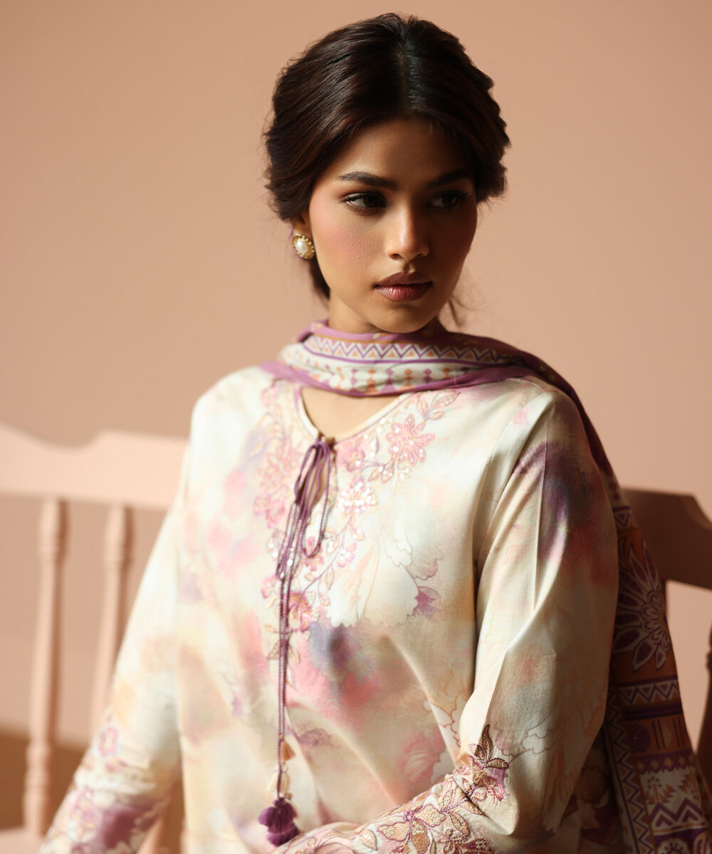 Women's Unstitched Textured Lawn Embroidered Multi 3 Piece Suit