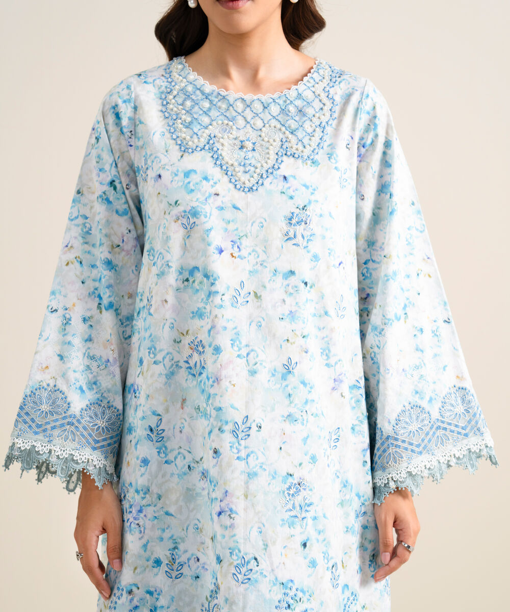 Women's Unstitched Embroidered Lawn White 3 Piece Suit