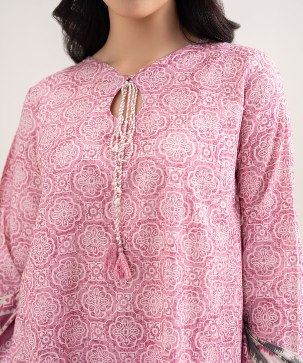 Women's Unstitched Lawn Printed Pink 3 Piece Suit