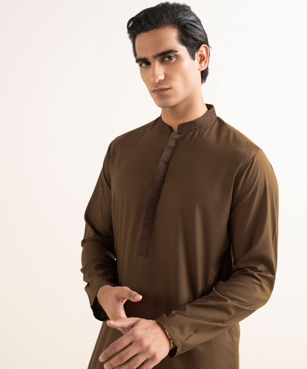 Men's Stitched Premium Wash & Wear Brown Suit