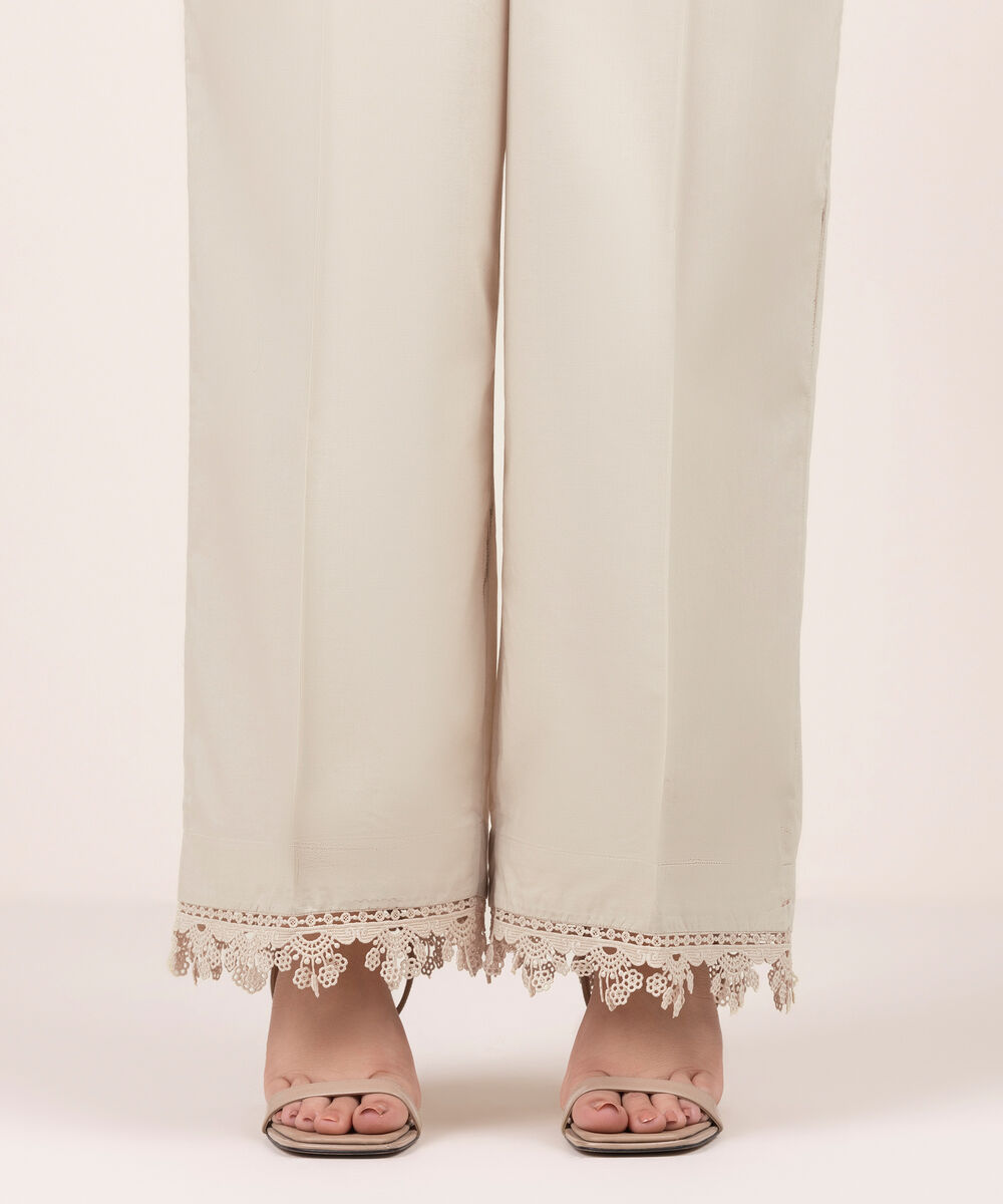 Women's RTW Lawn Solid Beige Culottes