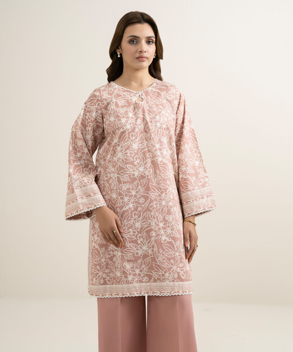 Women's Unstitched Lawn Printed Pink 2 Piece Suit