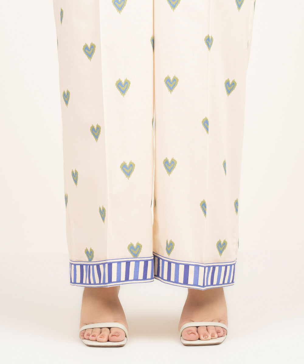 Women's RTW Cambric Printed Off White Culottes