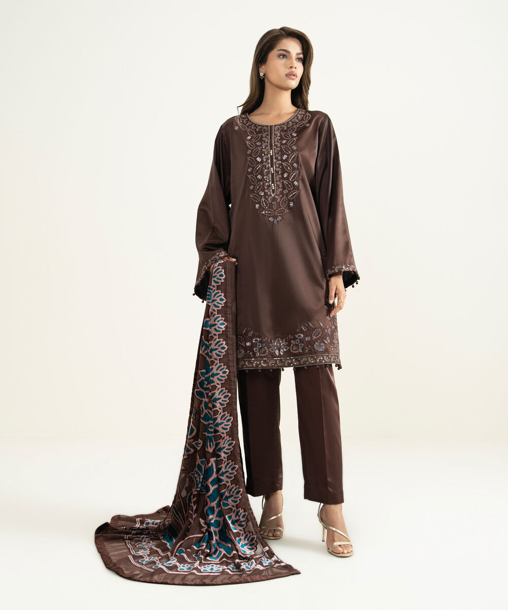 Women's Unstitched Blended Satin 3 Piece Suit