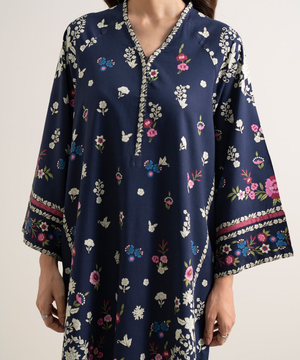 Women's Unstitched Arabic Lawn Printed Blue