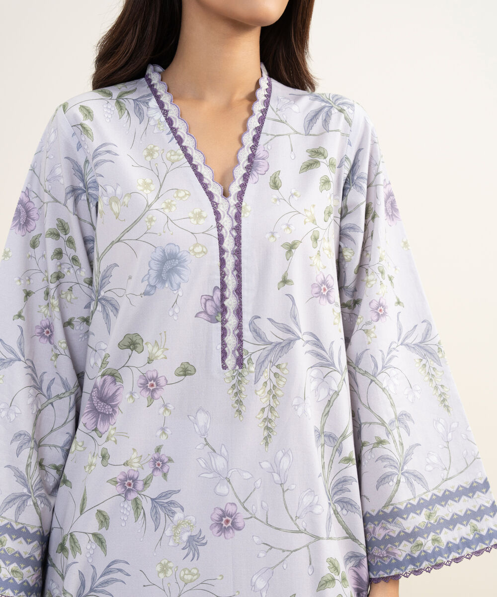 Women's Unstitched Lawn Embroidered Purple 3 Piece Suit