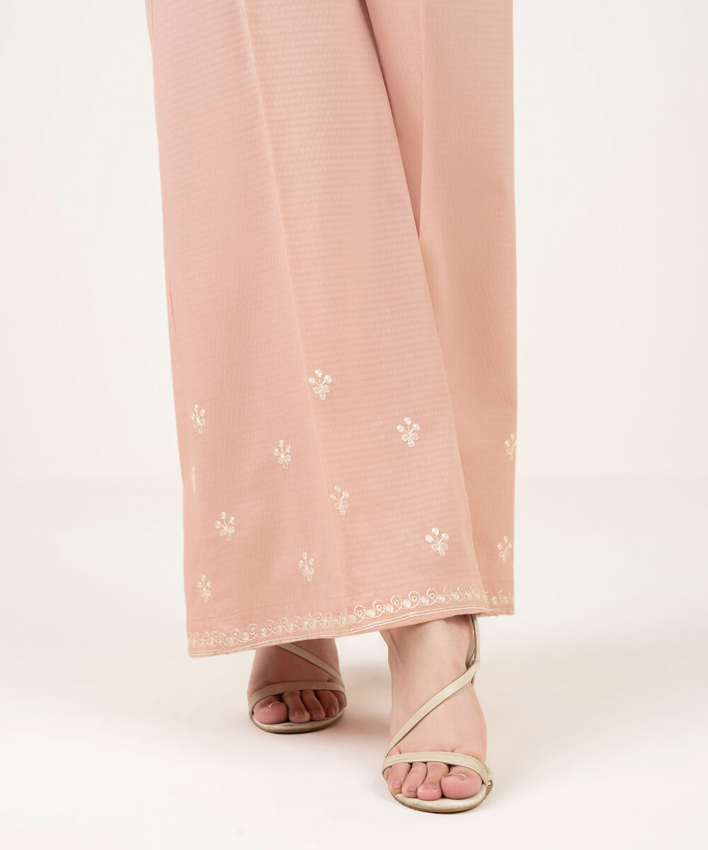 Women's RTW Dobby Embroidered Pink Flared Pants