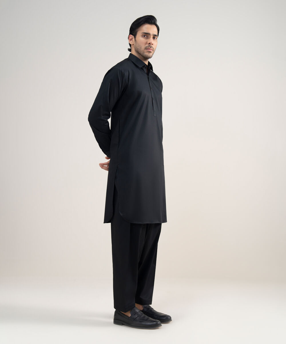 Men's Stitched Premium Cotton Black Suit