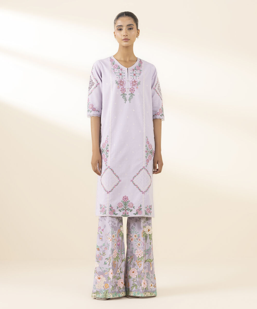 Unstitched Women's Purple Textured Lawn Shirt Trousers