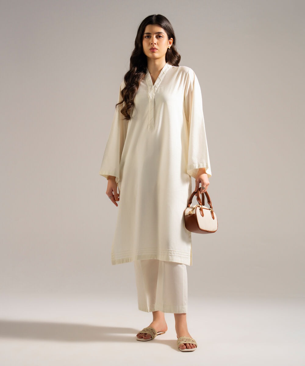 Women's RTW Dobby Solid White Straight Shirt