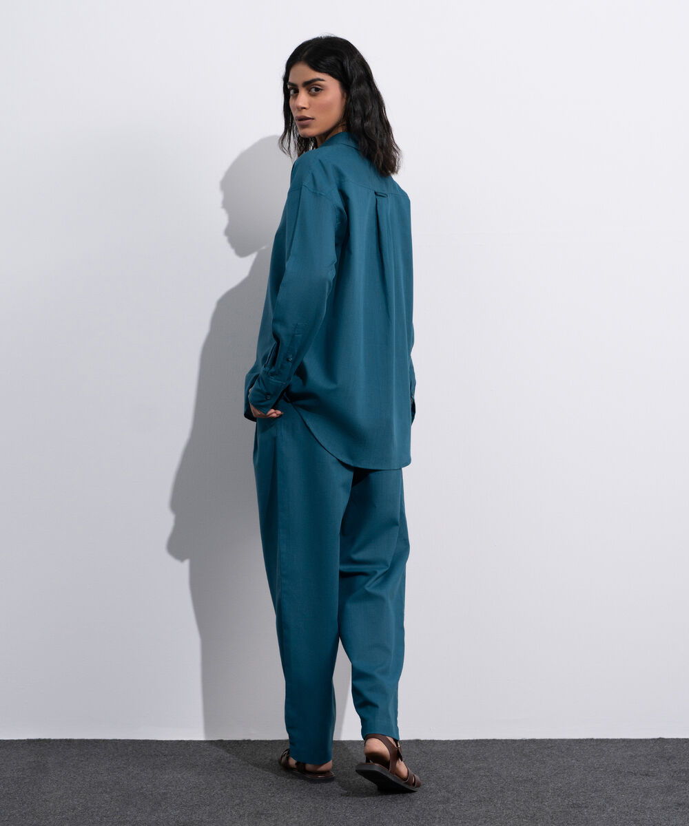 Women's Green Button Through Linen Blend Shirt