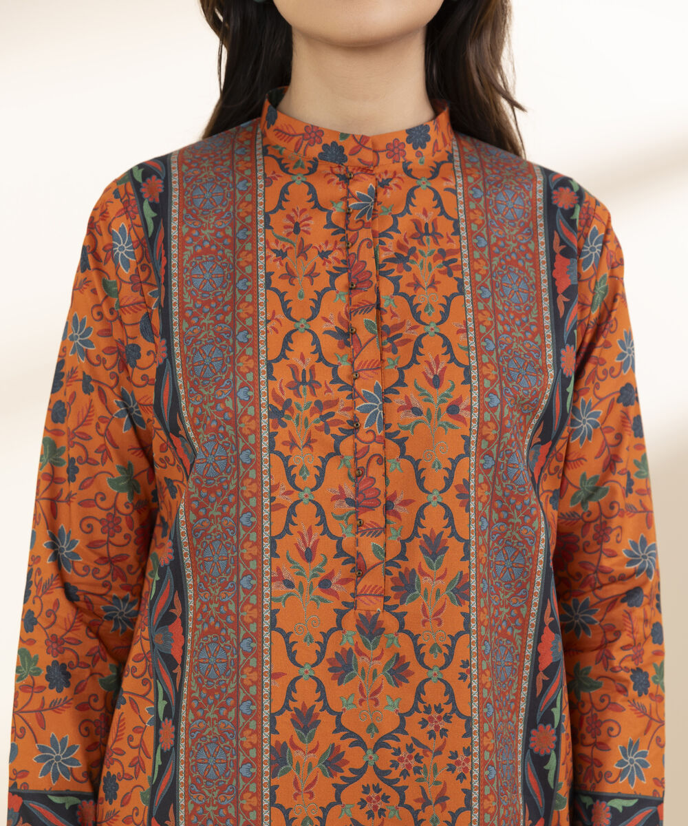 Unstitched Women's Orange Lawn 3 Piece Suit