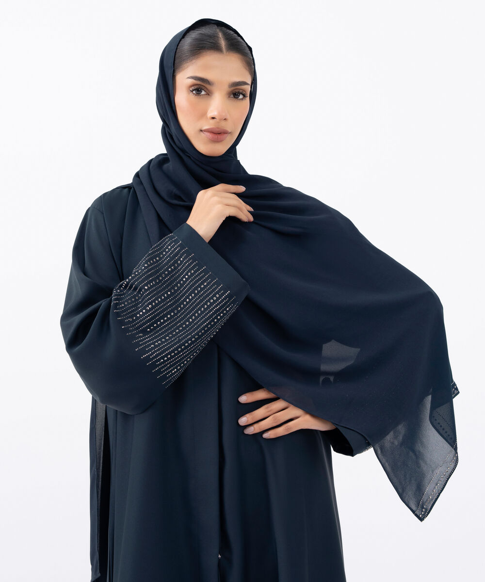 Women's Blue Polyester Abaya Set