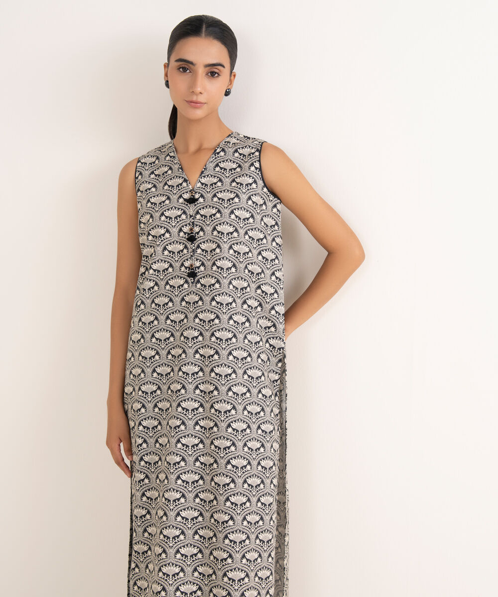 Women's Unstitched Lawn Printed Black 2 Piece Suit