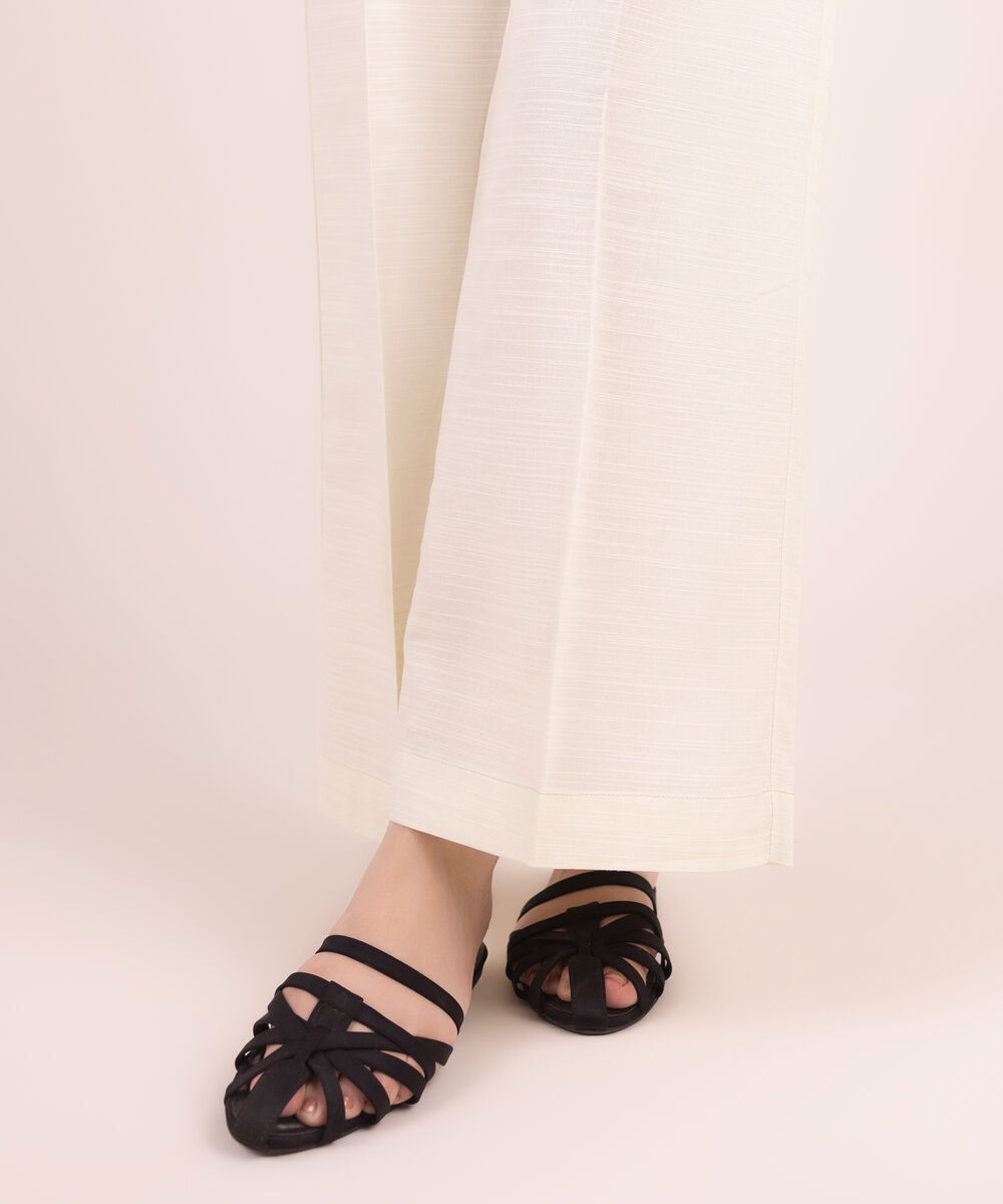 Women's RTW Khaddar Solid Off White Culottes