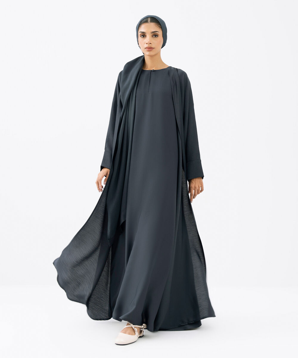 Women's Grey Polyester Abaya Set