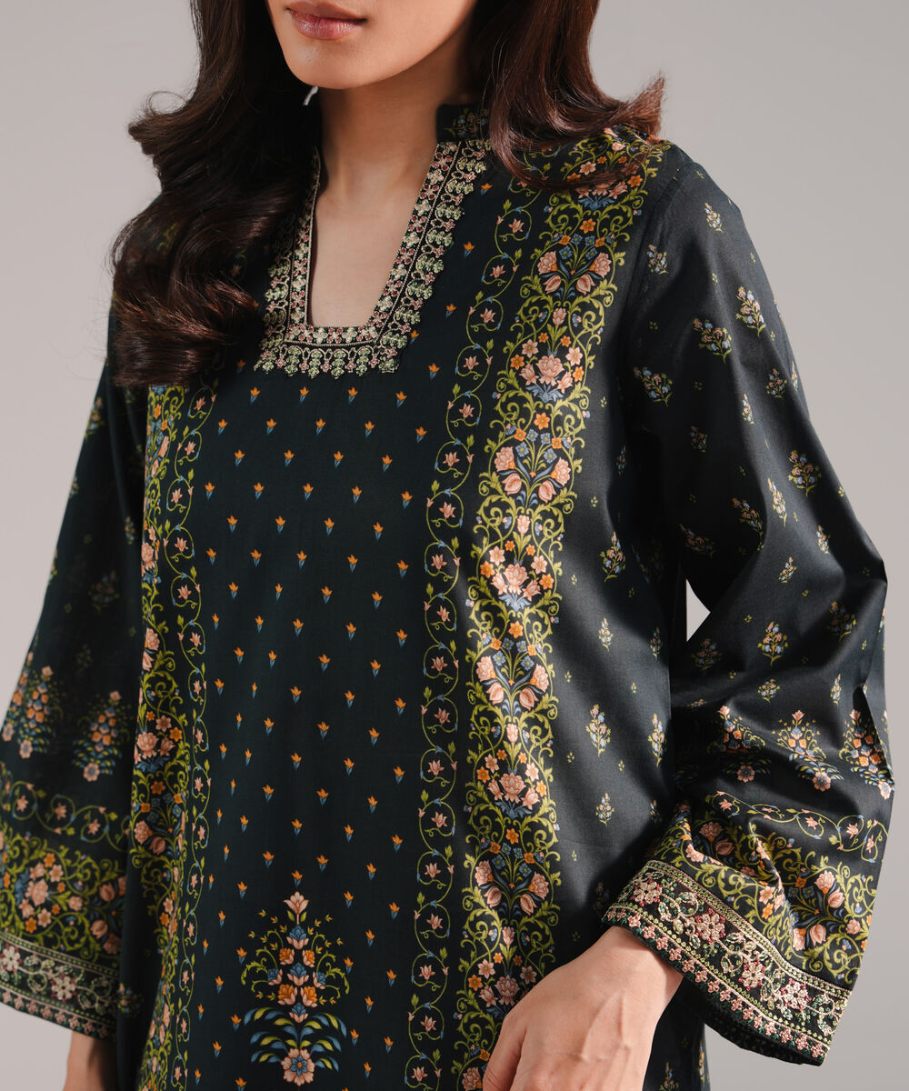 Women's RTW Lawn Printed Black 3 Piece Suit