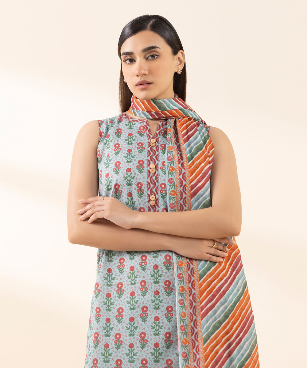 Women's Unstitched Lawn Printed Multi 3 Piece Suit