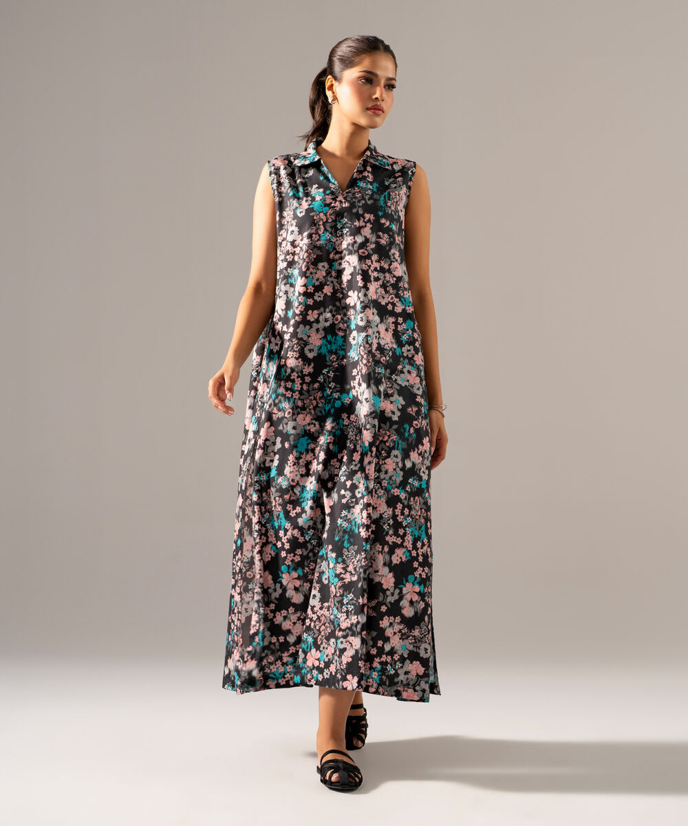 Women's RTW Cotton Viscose Printed Black Dress