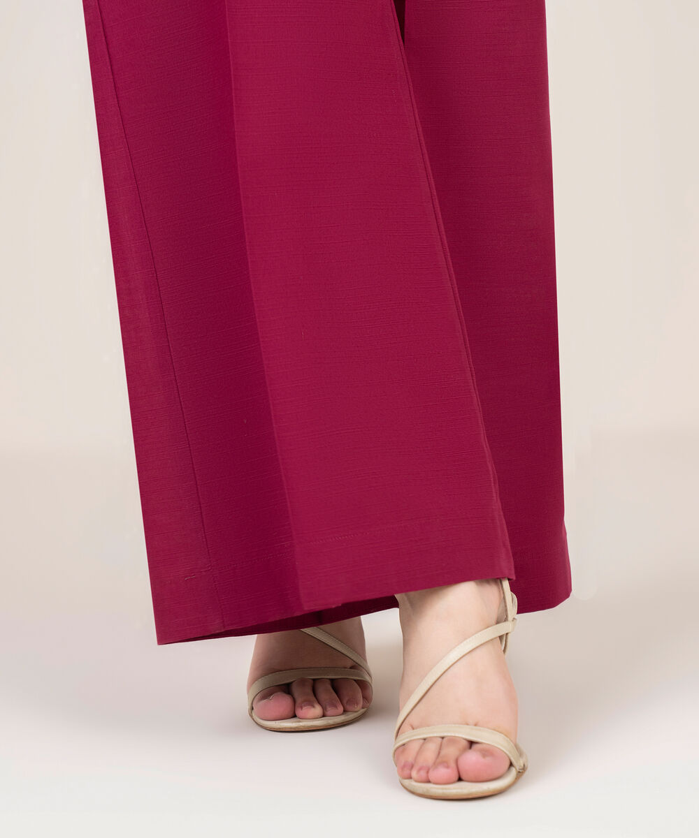 Women's RTW Cotton Solid Pink Flared Pants