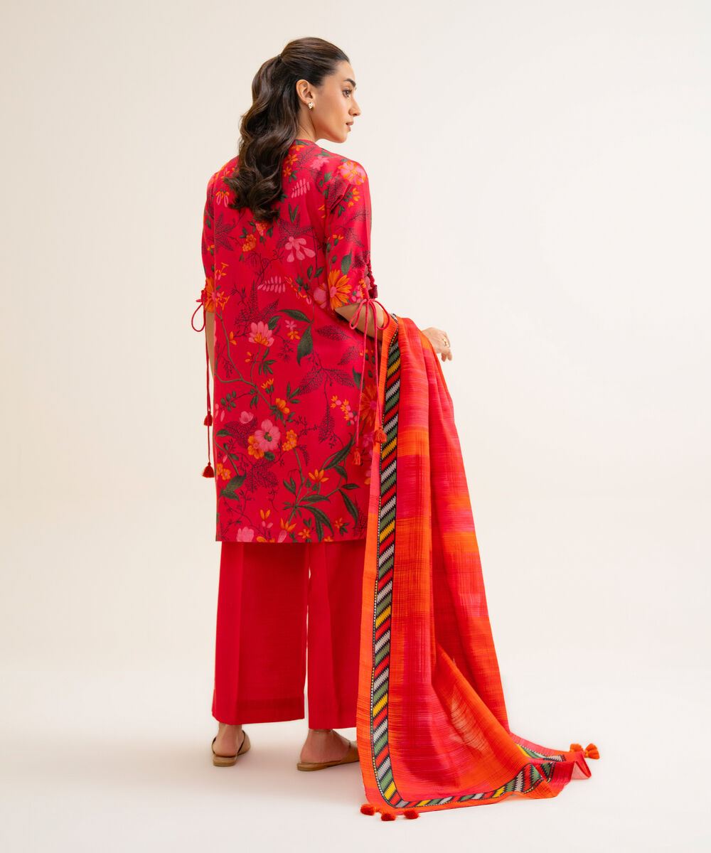 Women's Unstitched Premium Khaddar Printed Pink 3 Piece Suit