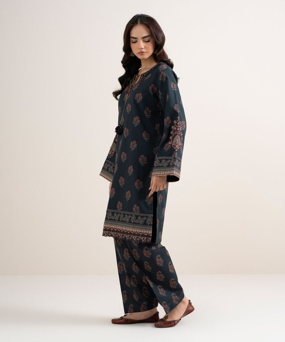 Women's Unstitched Lawn Embroidered Black 2 Piece Suit